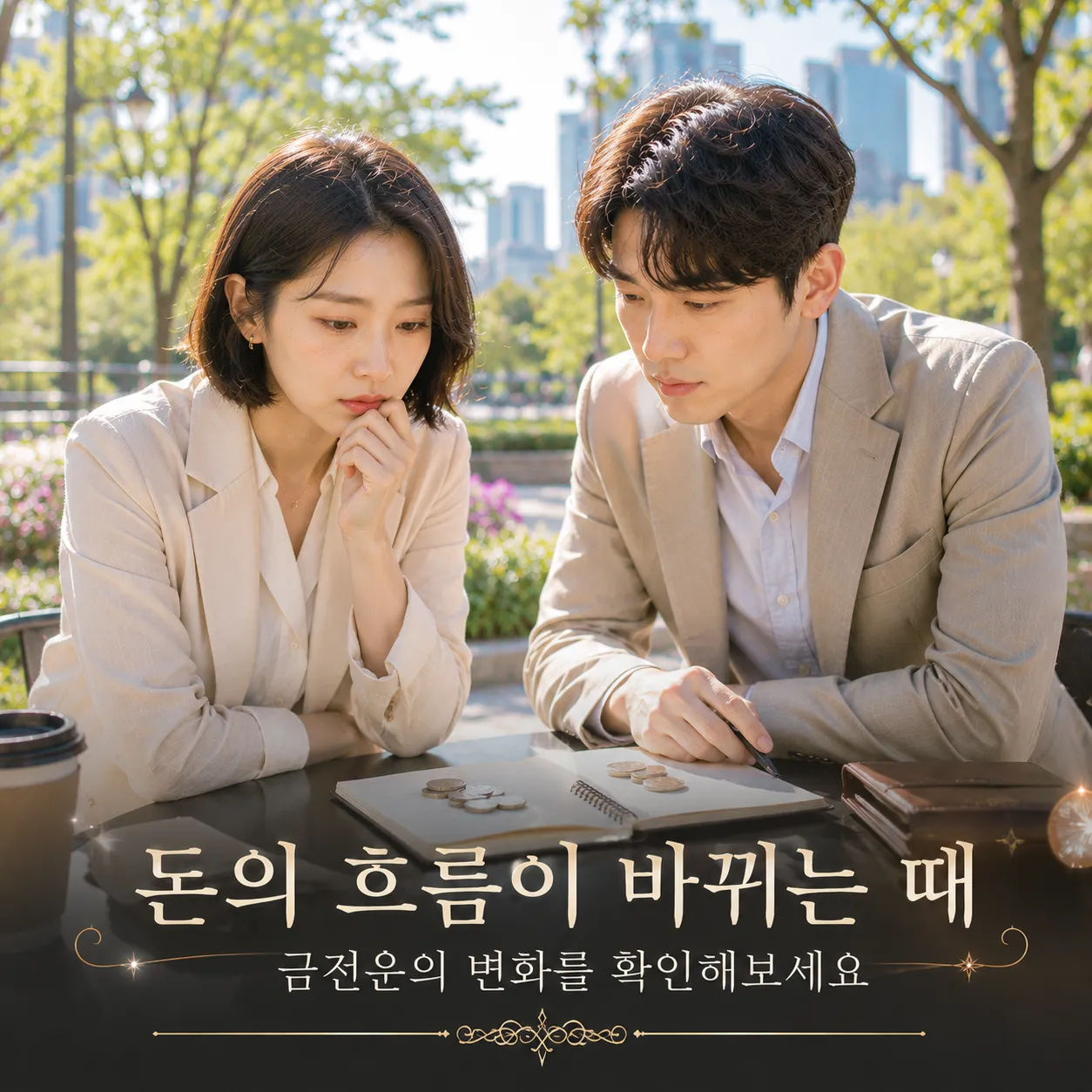 금전운과 변화의 흐름을 상징하는 감성적인 이미지