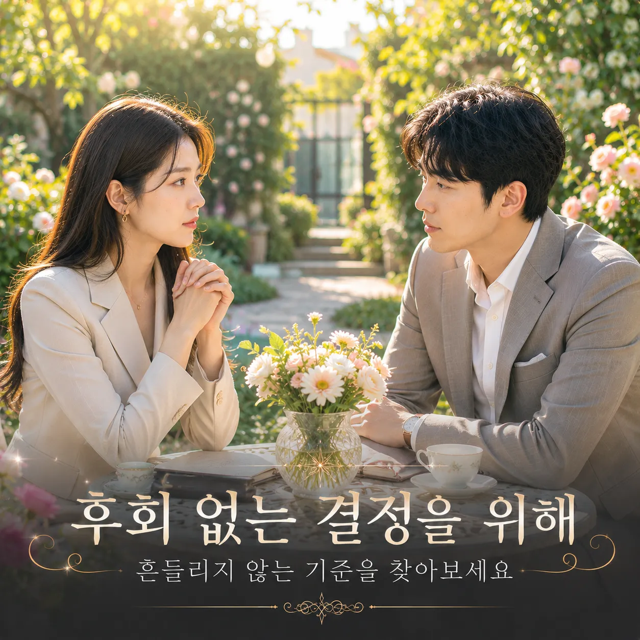후회 없는 결정을 위해 차분히 생각하는 인물 이미지