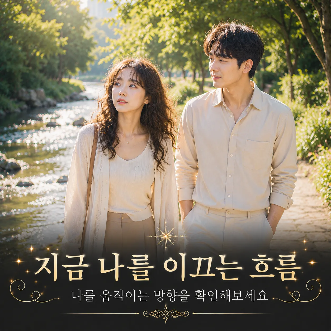 삶의 흐름에 이끌리듯 앞으로 나아가는 인물 이미지