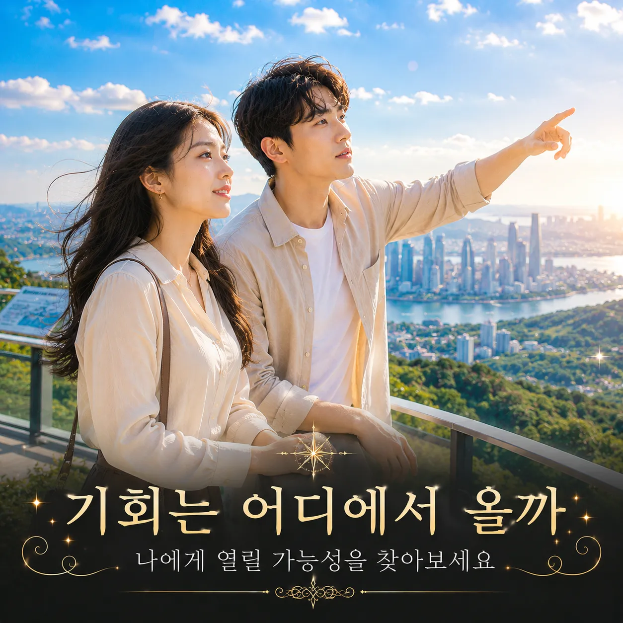 새로운 기회의 방향을 바라보는 인물 이미지