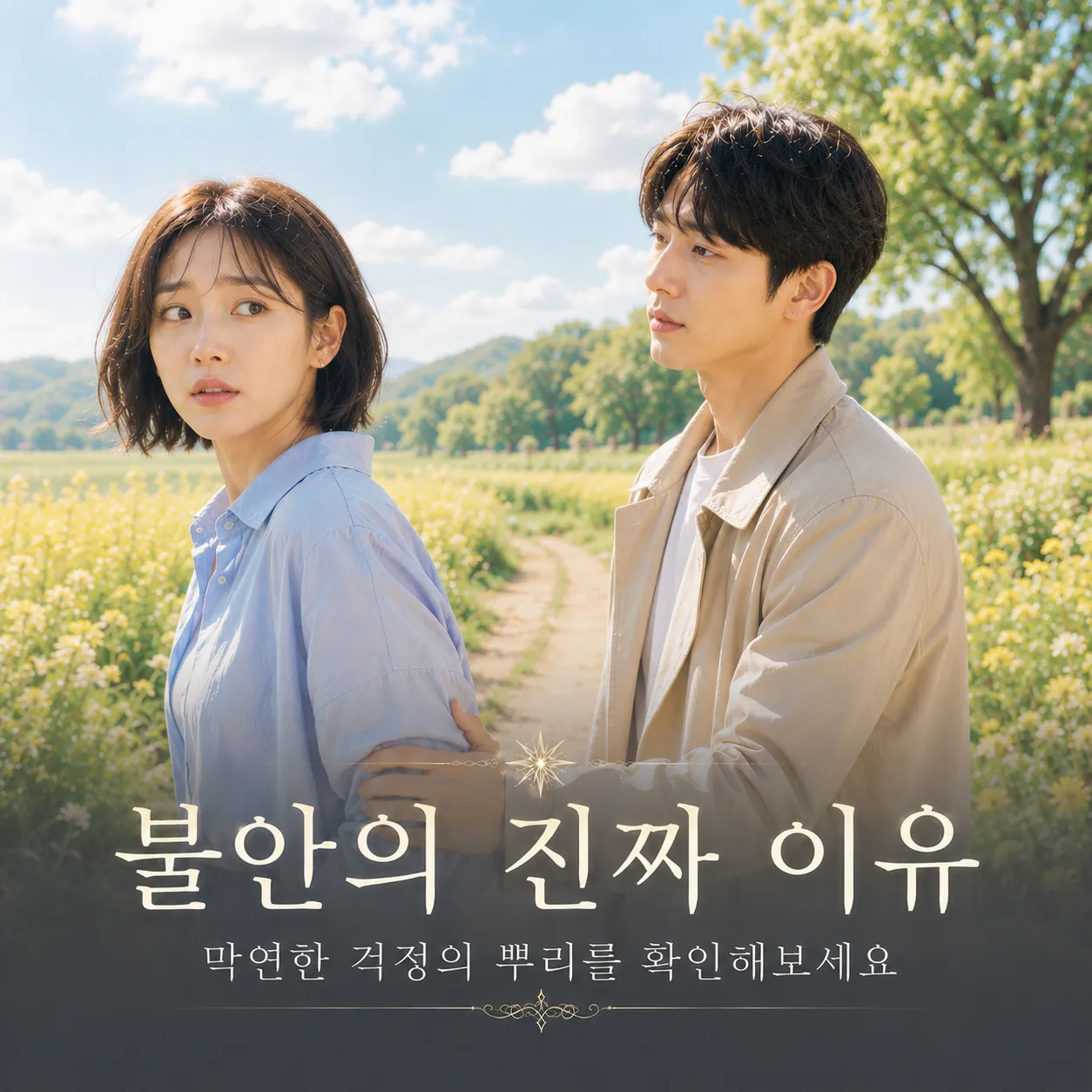 자연광 아래에서 불안한 표정으로 생각에 잠긴 여성 이미지