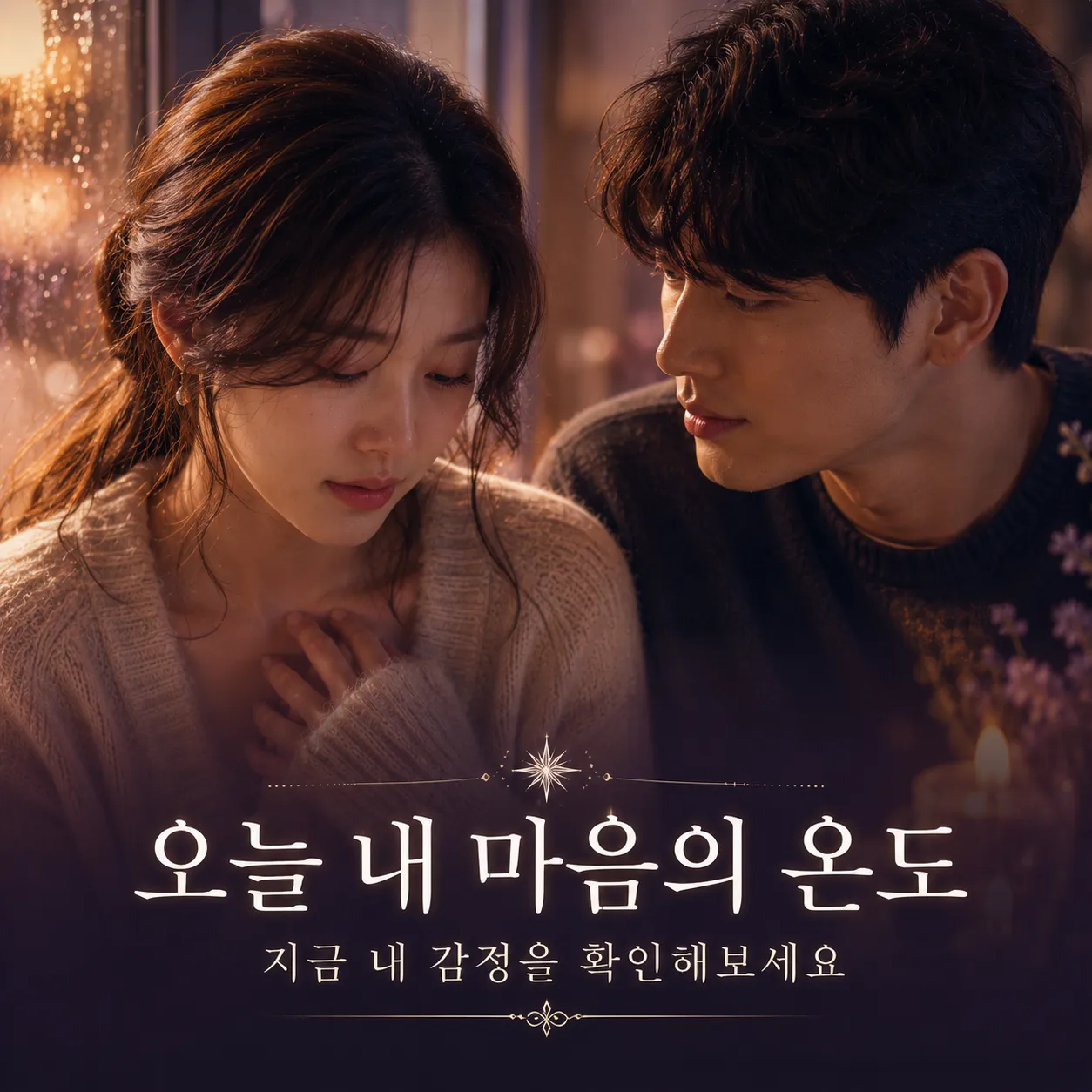 밝은 자연 배경에서 자신의 마음을 조용히 바라보는 여성 이미지